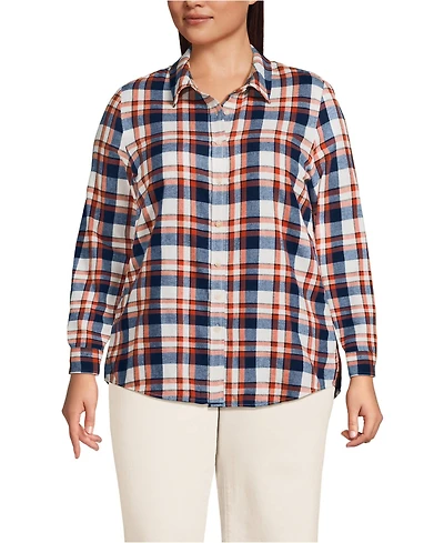 Lands' End Plus Flannel Boyfriend Long Sleeve Shirt