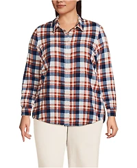Lands' End Plus Flannel Boyfriend Long Sleeve Shirt