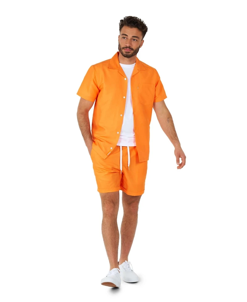 OppoSuits Men's Summer Set - 2 Piece Beach Wear set - Orange - Matching Shirt and Shorts