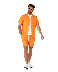 OppoSuits Men's Summer Set - 2 Piece Beach Wear set - Orange - Matching Shirt and Shorts