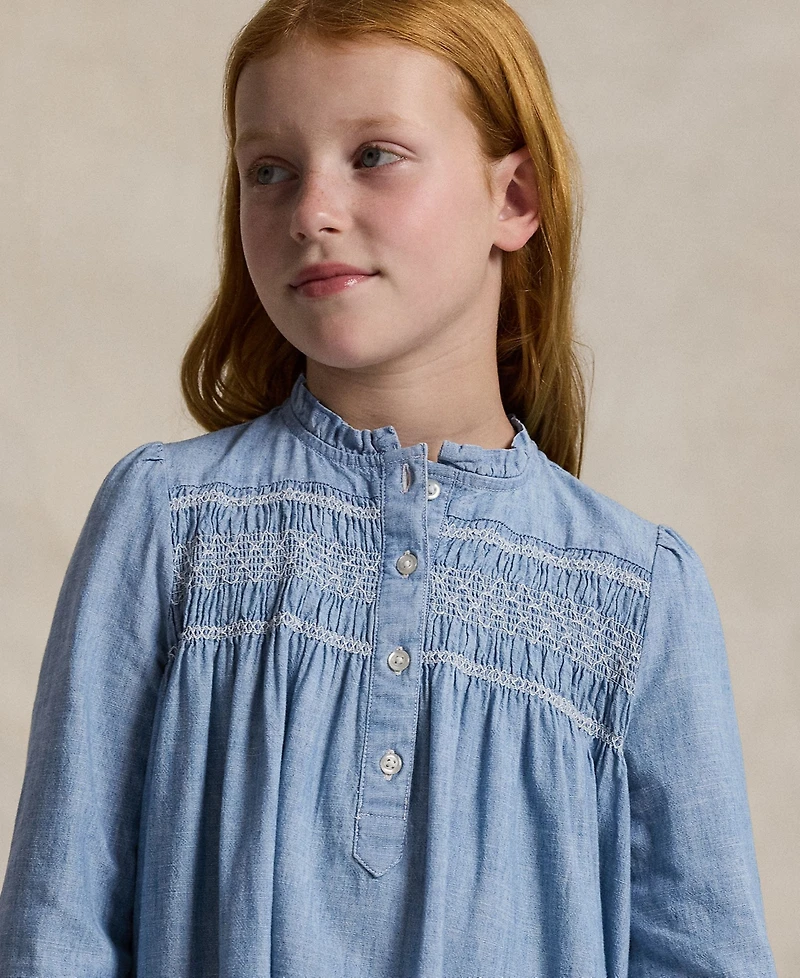 Polo Ralph Lauren Girls 7-16 Smocked Ruffle Trim Dress