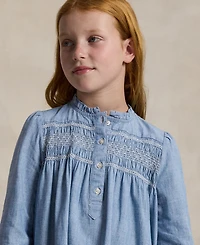 Polo Ralph Lauren Girls 7-16 Smocked Ruffle Trim Dress