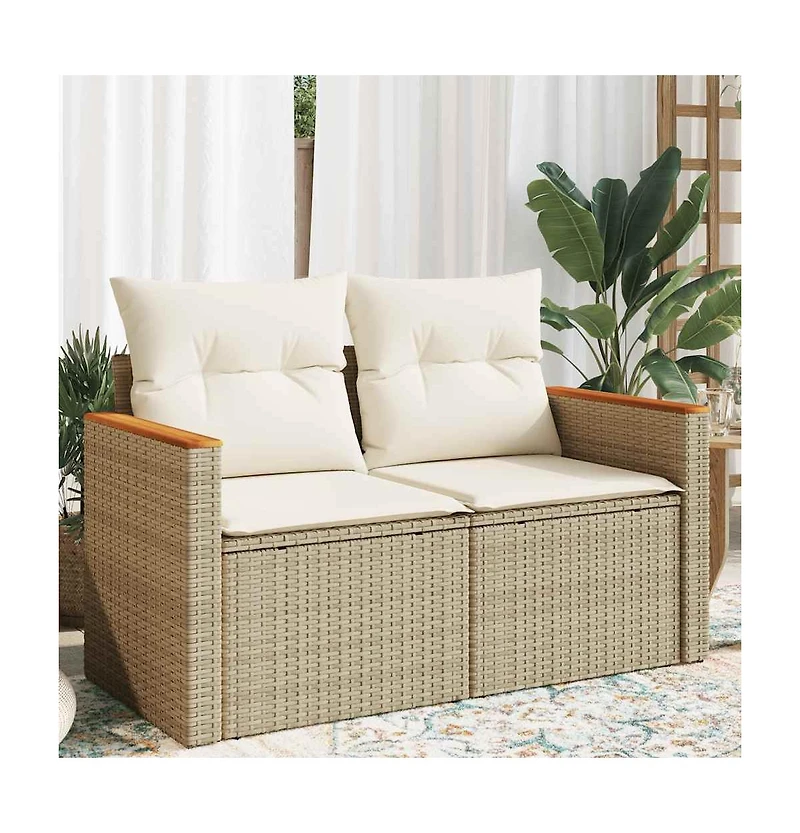 Garden Sofa Beige Pe rattan, powder-coated steel, solid acacia wood