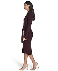 Jessica Howard Women's Long Sleeve Mock Neck Belted Midi Sweater Dress