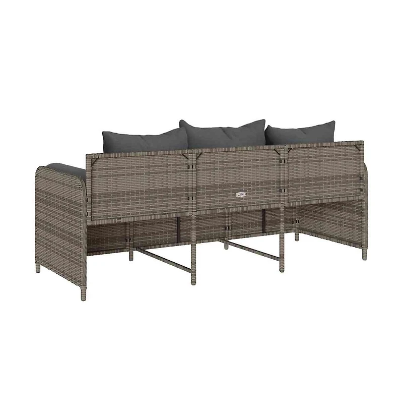 Garden Sofa Grey Pe rattan 3-Seater Removable Covers
