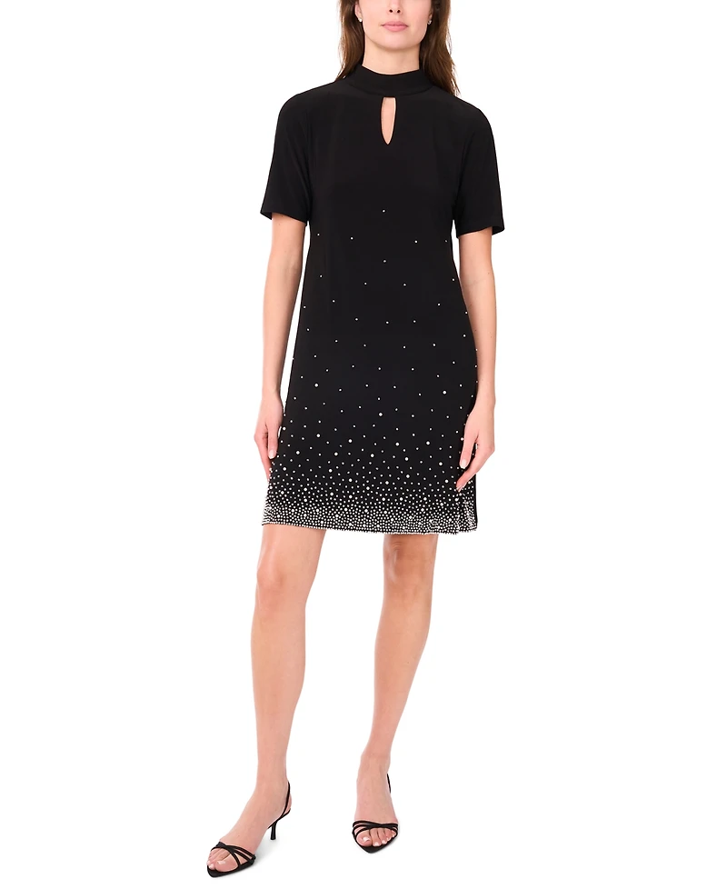 Msk Petite Short Sleeve Keyhole Beaded Dress