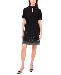 Msk Petite Short Sleeve Keyhole Beaded Dress