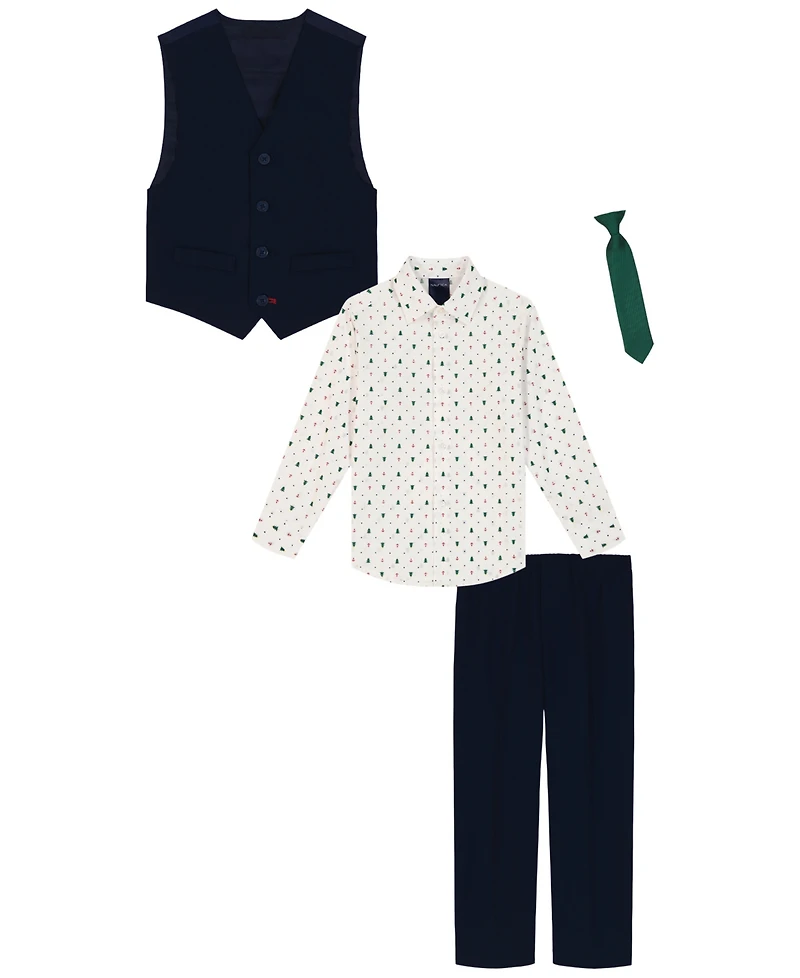 Nautica Boys 2T-7 4-Piece Shirt, Tie, Vest and Pants Set