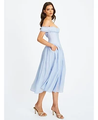 Miss Circle Women's Xavy Baby Blue Off Shoulder Corset Midi Dress