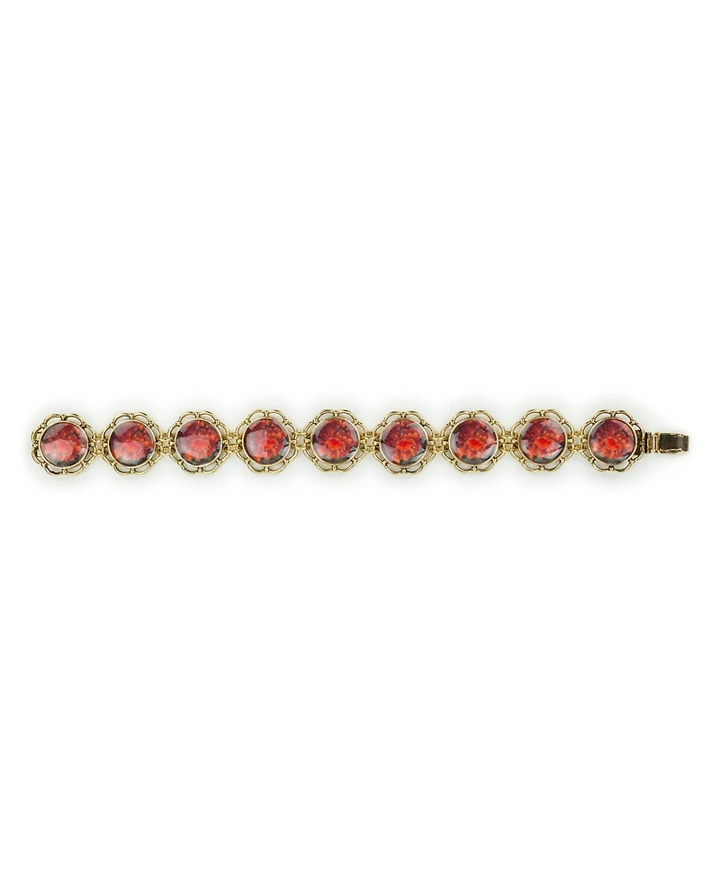 Patricia Nash Acrylic Ruby European Floral Tapestry Antique-Like Gold-Tone Box Clasp Link Bracelet