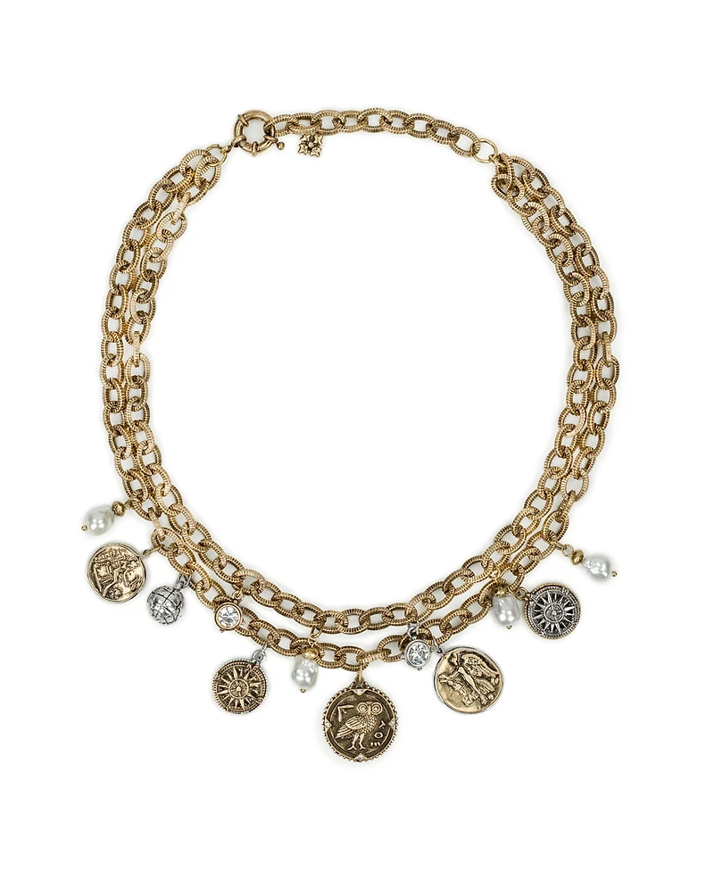 Patricia Nash Glass Stone and Glass Pearl Ox Double Charm Necklace