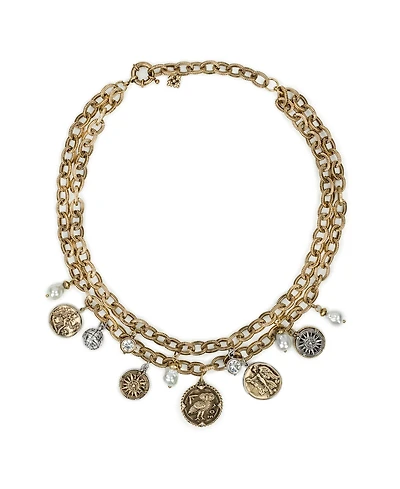 Patricia Nash Glass Stone and Glass Pearl Ox Double Charm Necklace