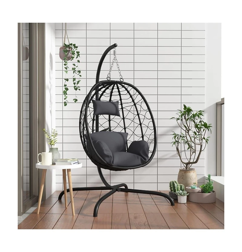 vidaXL Hanging Egg Chair Anthracite Poly Rattan, Powder-Coated Steel