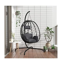 vidaXL Hanging Egg Chair Anthracite Poly Rattan, Powder-Coated Steel