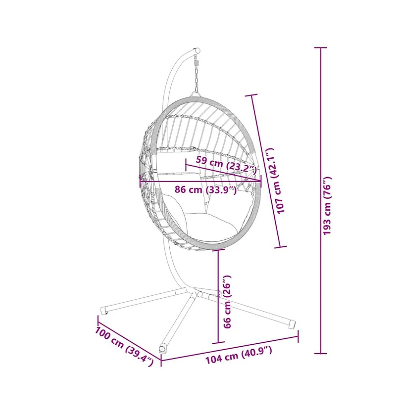 Hanging Egg Chair Anthracite, Black Steel, Rope, Rattan