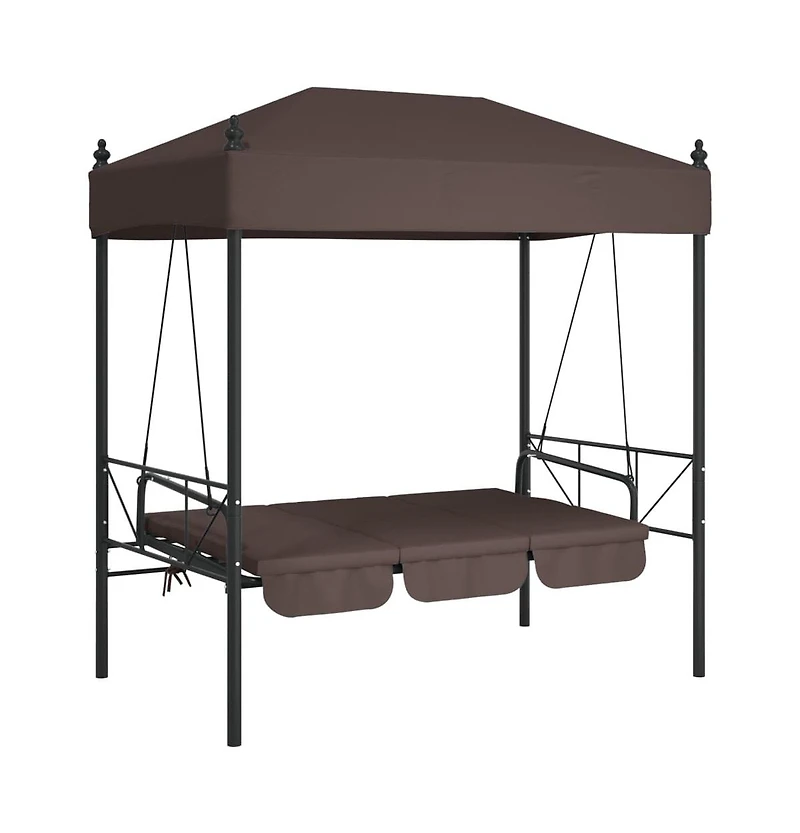 vidaXL Garden Swing Bench Coffee brown Powder-coated steel, Polyester