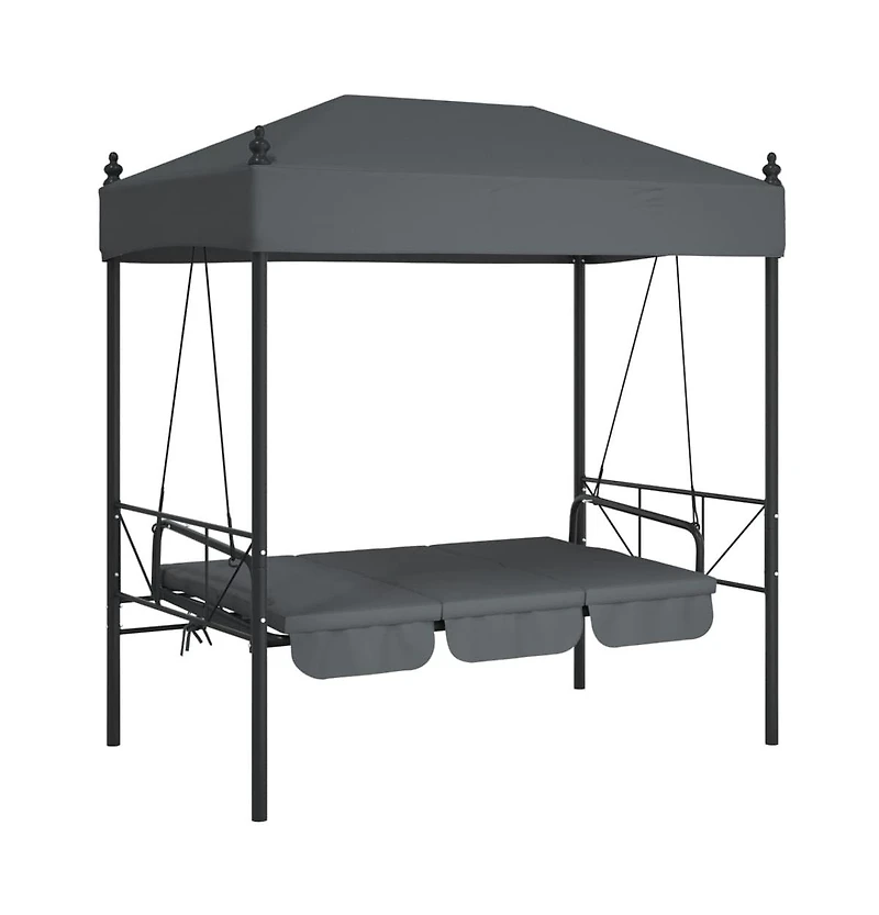 vidaXL Garden Swing Bench Dark Grey Powder-Coated Steel, Polyester