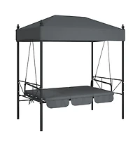 vidaXL Garden Swing Bench Dark Grey Powder-Coated Steel, Polyester