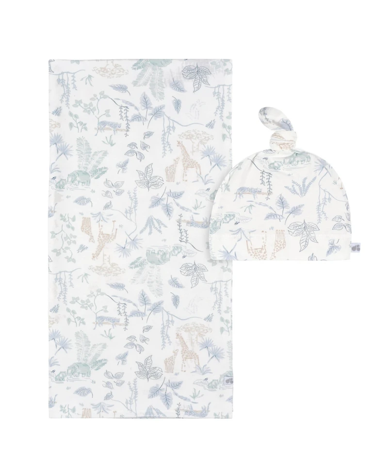 Just Born Baby 2-Piece Swaddle Blanket & Hat Set, Blue Plaid, One