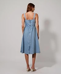 Modenaire Women's Denim Square Neck Midi Dress