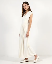 Modenaire Women's Sleeveless Faux Wrap Shirred Waist Maxi Dress