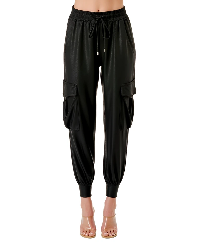 Modenaire Women's Faux Leather Jogger Pants