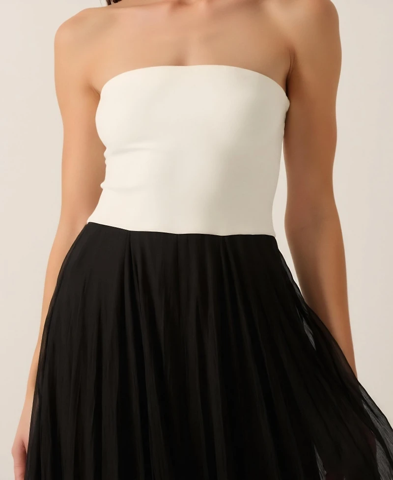 Modenaire Women's Strapless Two-Tone Tulle Evening Gown
