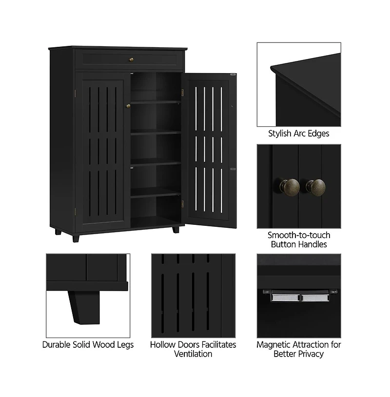 5-Tier & 1 Drawer Adjustable Shoe Storage Cabinet White