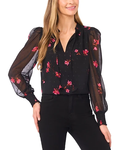 CeCe Women's Smocked Cuff Ruffle Top