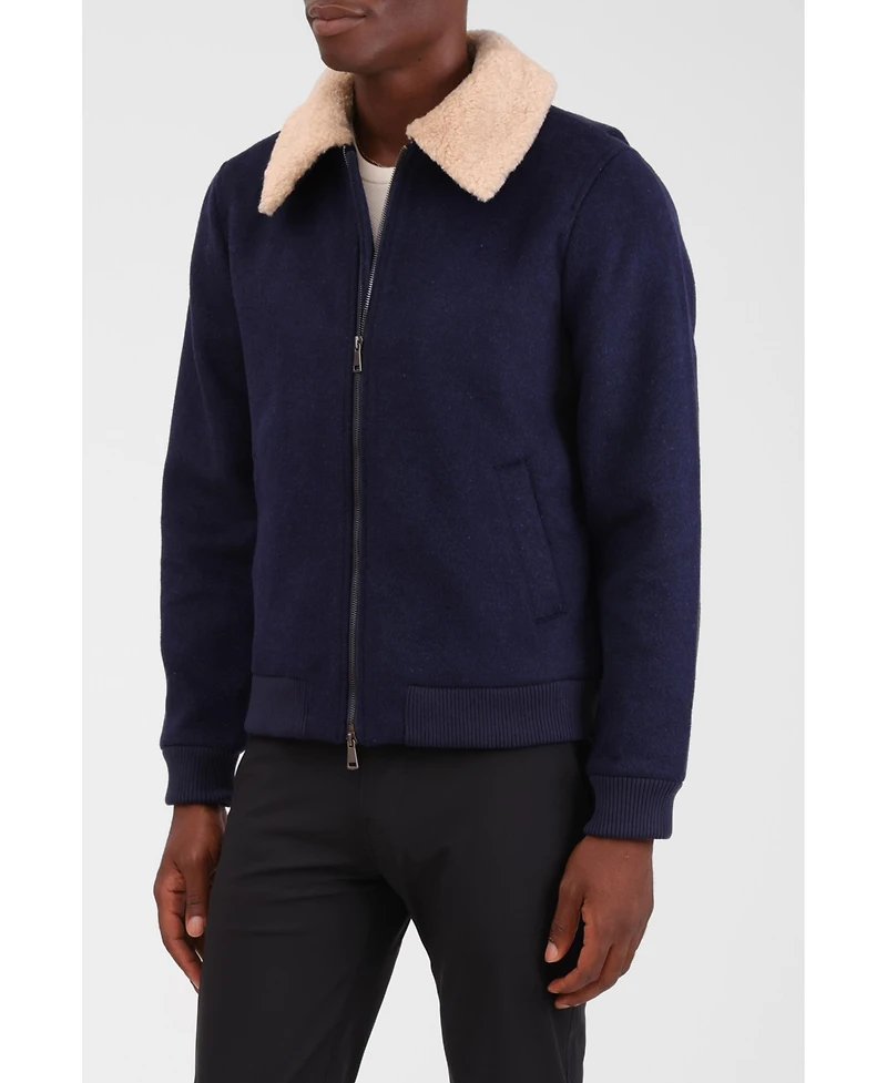 Bagatelle Homme Men's Wool Blend Faux Fur Collared Bomber Jacket