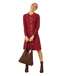 Yumi Women's Belted Rib Knit Midi Dress With Pockets