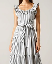 Modenaire Women's Striped Tiered Ruffle-Sleeve Midi Dress