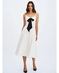 Miss Circle Women's Corinne White Poplin Flared Maxi Dress with Removable Bow