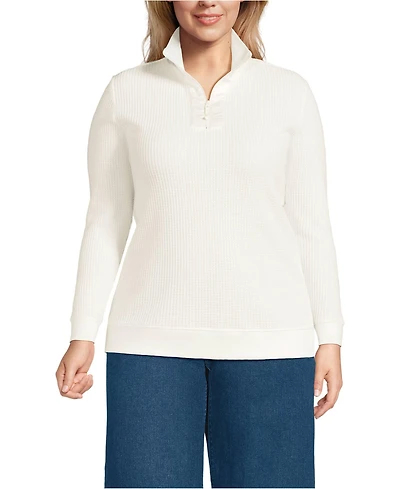 Lands' End Plus Long Sleeve Waffle Quarter Zip Pullover
