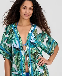 Miken Juniors' Leaf-Trim Palm-Print Cover-Up Kimono, Macy's Exclusive