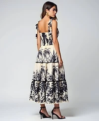 Modenaire Women's Tropical Print Tiered Midi Dress