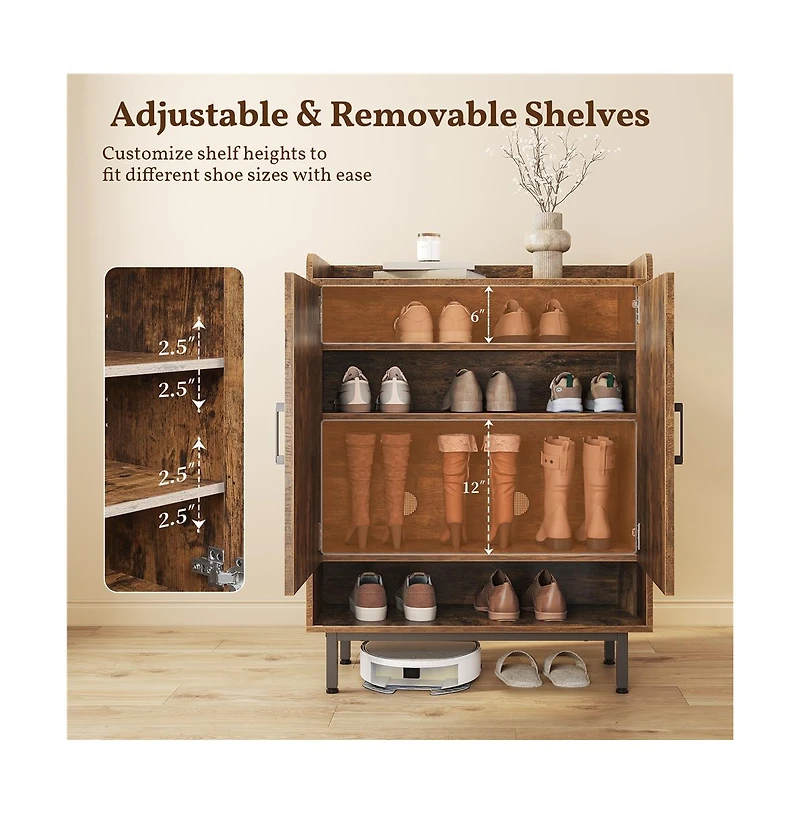 Country Style 5-Tier Shoe Cabinet with Barn-Inspired Doors Rustic Brown