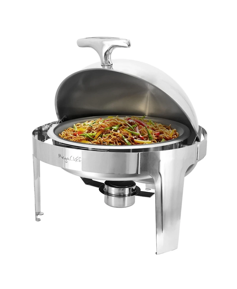 MegaChef 6.3 Quart Round Stainless Steel Dome Roll Top Professional Chafing Dish/Food Warmer/Buffet Server Serving Dish