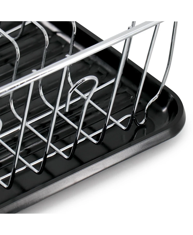 Megachef 16 Inch Chrome Plated and Plastic Counter Top Drying Dish Rack in Black