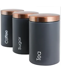MegaChef Essential Kitchen Storage 3 Piece Sugar, Coffee and Tea Canister Set in Matte Gray