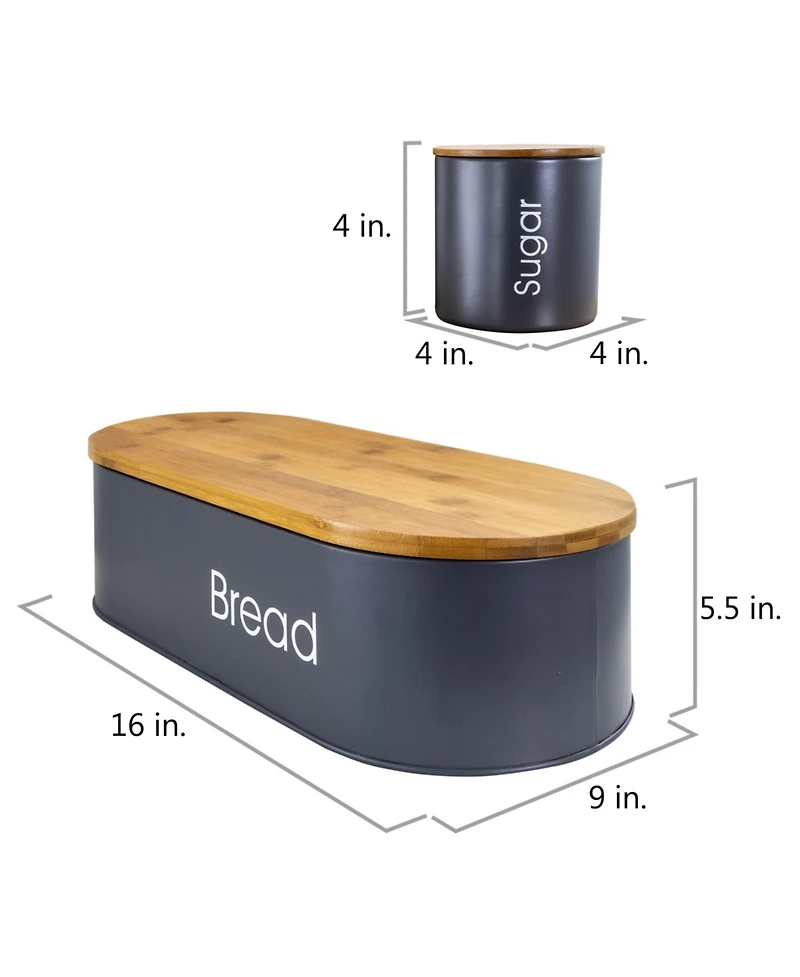 MegaChef Bamboo Kitchen Countertop 4 Piece Metal Bread Basket and Canister Set in Gray with Lids