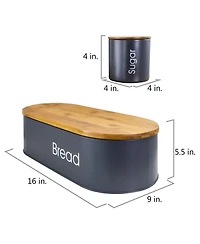 MegaChef Bamboo Kitchen Countertop 4 Piece Metal Bread Basket and Canister Set in Gray with Lids