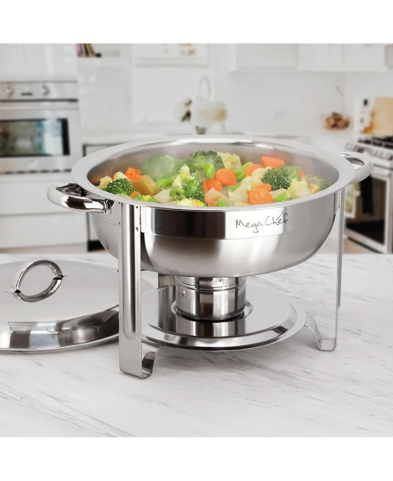 MegaChef 5.3 Quart Round Stainless Steel Professional Chafing Dish/Food Warmer/Buffet Server Serving Trays