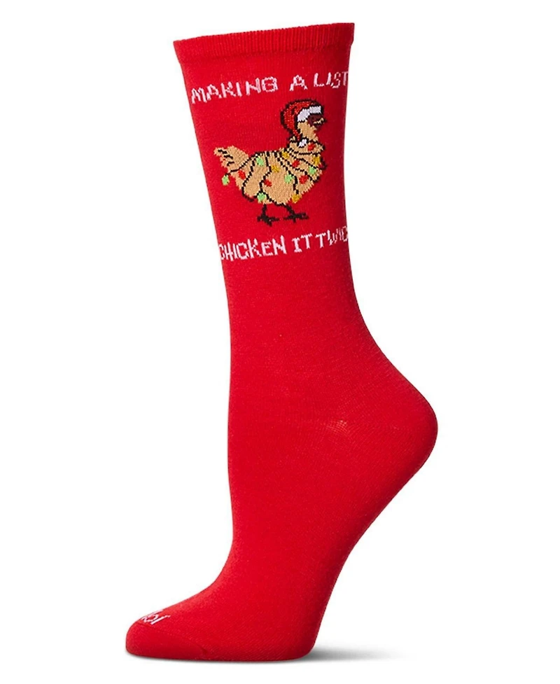 MeMoi Women's "Chicken It Twice" Christmas Holiday Novelty Crew Sock
