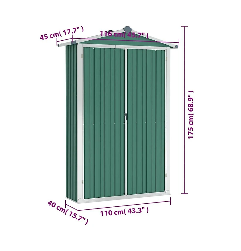 vidaXL Garden Shed Green Galvanized steel, plastic Standard Garden Shed