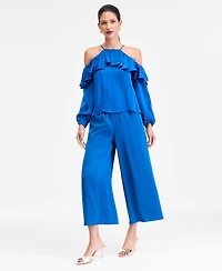 I.n.c. International Concepts Women's Cold-Shoulder Long-Sleeve Ruffle Blouse, Macy's Exclusive