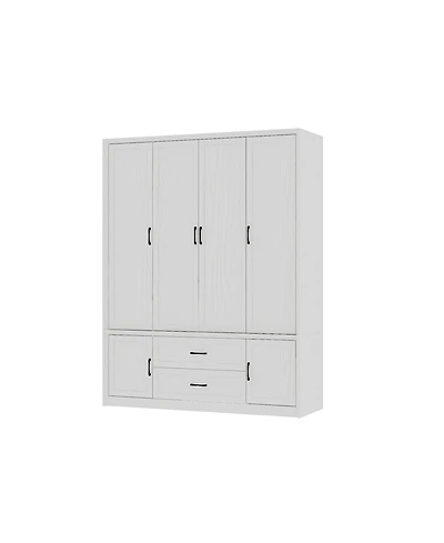 Homsee 6-Doors Big Armoires Wardrobe with Hanging Rods, 2-Drawers, Metal handles,Bedroom Closet