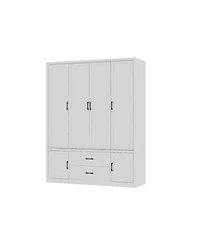 Homsee 6-Doors Big Armoires Wardrobe with Hanging Rods, 2-Drawers, Metal handles,Bedroom Closet