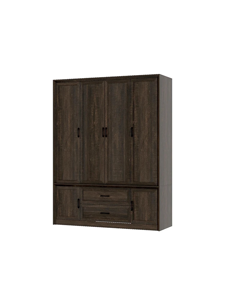 Homsee 6-Doors Big Armoires Wardrobe with Hanging Rods, 2-Drawers, Metal handles,Bedroom Closet