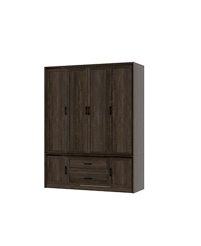 Homsee 6-Doors Big Armoires Wardrobe with Hanging Rods, 2-Drawers, Metal handles,Bedroom Closet